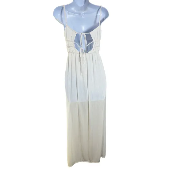 Glassons Women Cream Plisse Smocked Waist Tie Back Maxi Dress Size 6 DL257763POL - Image 5