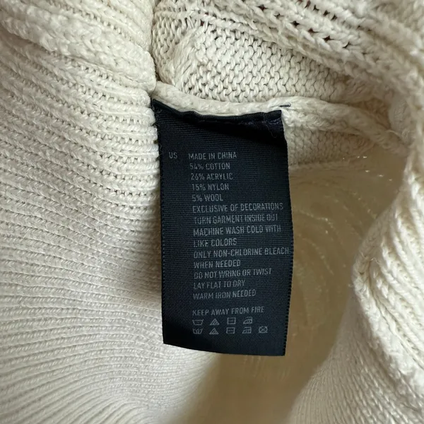 American Eagle Cotton Wool Academia Preppy‎ Cable Knit V Neck Sweater L Ivory - Image 6