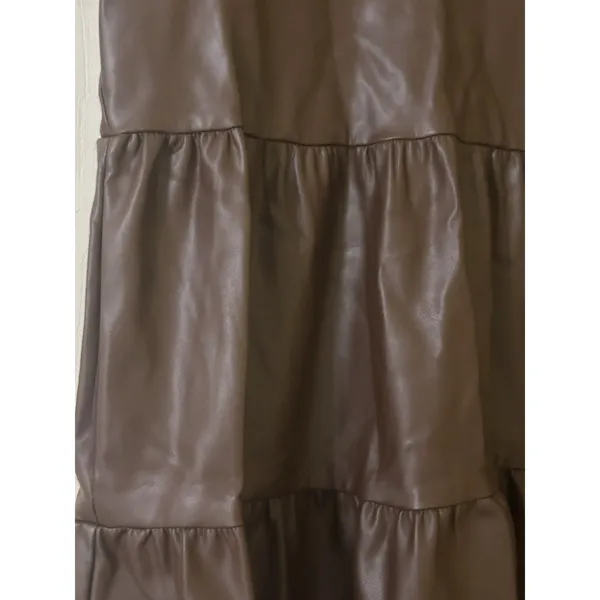 EVEREVE Ella Brown Faux Leather Tiered Babydoll Dress Sz M Boho Chic City Edgy - Image 7