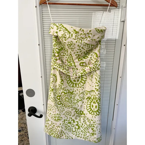 Ck Bradley Floral Green And Pink Dress‎ Travel Party Strapless Belted Size 4 New - Image 10