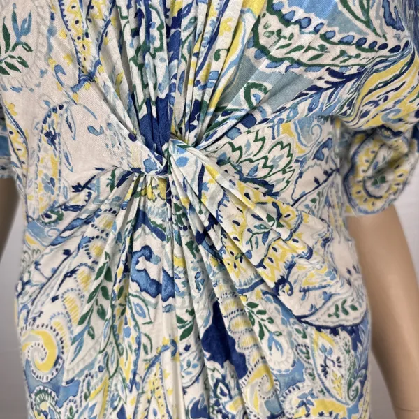 Ralph Lauren‎ Paisley A-Line Midi Dress Size L Blue White Linen Viscose Jersey - Image 3