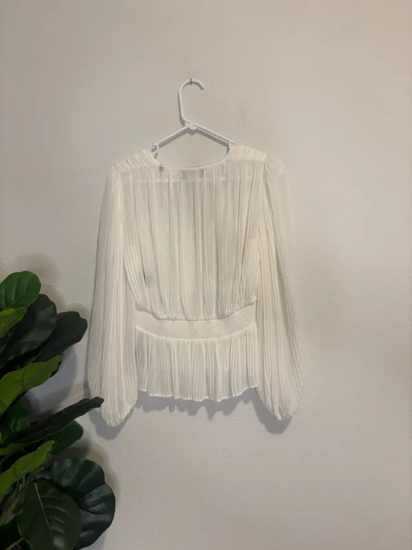 The Kooples semi sheer white Pleated peplum faux wrap Blouse - Image 7