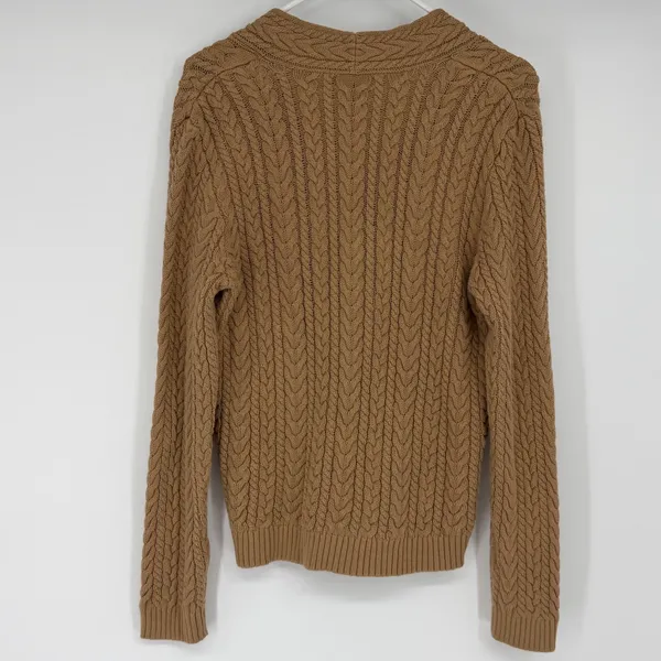 Vintage Lauren Ralph Lauren Brown Cable Knit‎ V-Neck Cotton Sweater Large L - Image 2