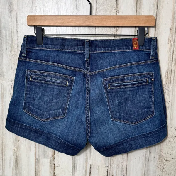 7 For All Mankind Button Fly High Rise Denim Mini Shorts Womens Size 27 - Image 5