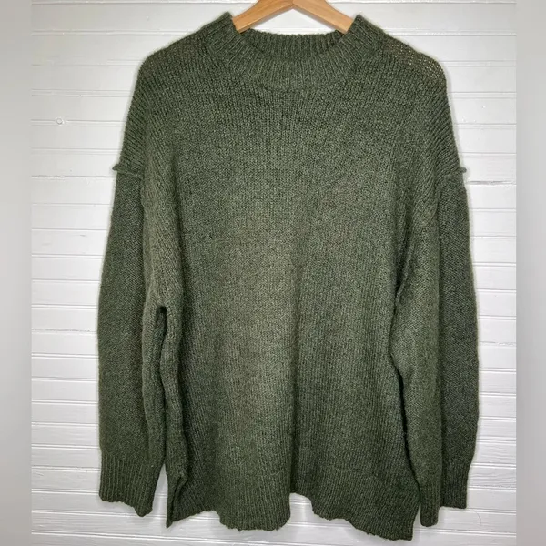 Topshop Women's Green Chunky Knit Mock Neck Oversized Sweater Size S US 4-6 - Image 2