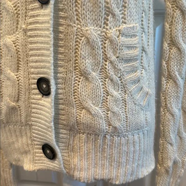 Aeropostale Large Vintage Y2K Cream Hooded‎ Ramie-Blend Knit Cardigan Sweater - Image 4