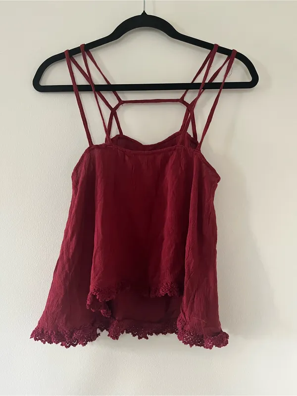 Intimately Free People Strappy Boho Eyelet Tank Top XS Red Festival Romantic - Image 6