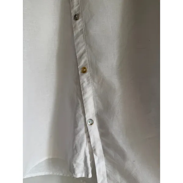 White Linen Cotton Asymmetrical Button Blouse Women's Relaxed Fit Top - Image 3
