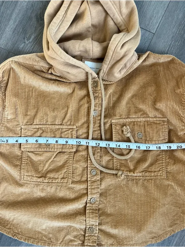 American Eagle AE Hooded Cropped Corduroy Button Up Shirt Shacket Small M Top - Image 8