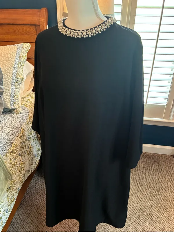 H&M Black Pearl-Trimmed Dress Size 12 - Image 4