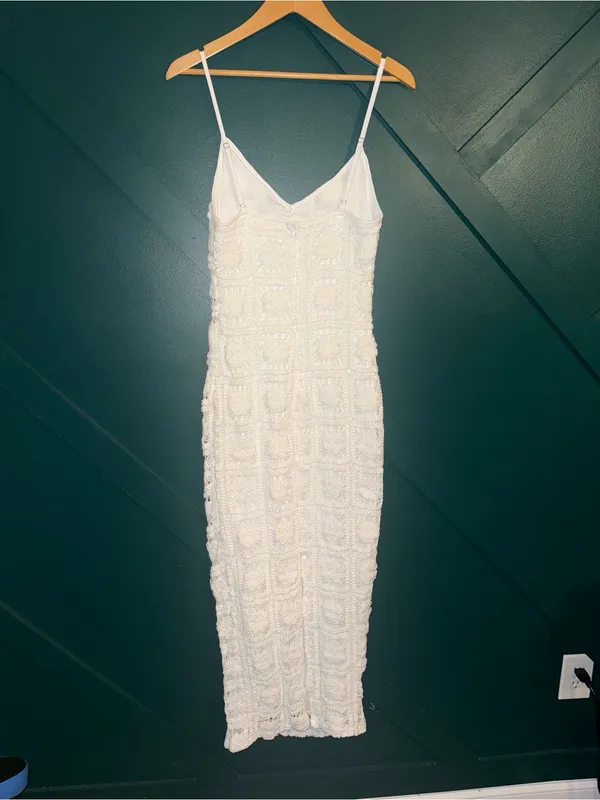 Here Comes the Sun Cayman Sunset Crochet Midi Dress White Beachy Vacation Ready Feminine Brunch - Image 5