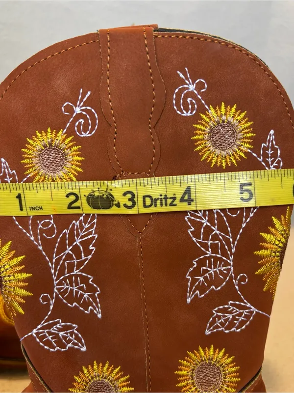 Brown Sunflower Embroidered Cowgirl Boots size 37-please see approx. measurement - Image 11