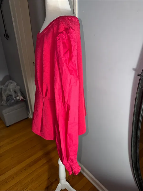 Anthropologie Cherry Red Long-Sleeve Peplum Blouse - Image 4