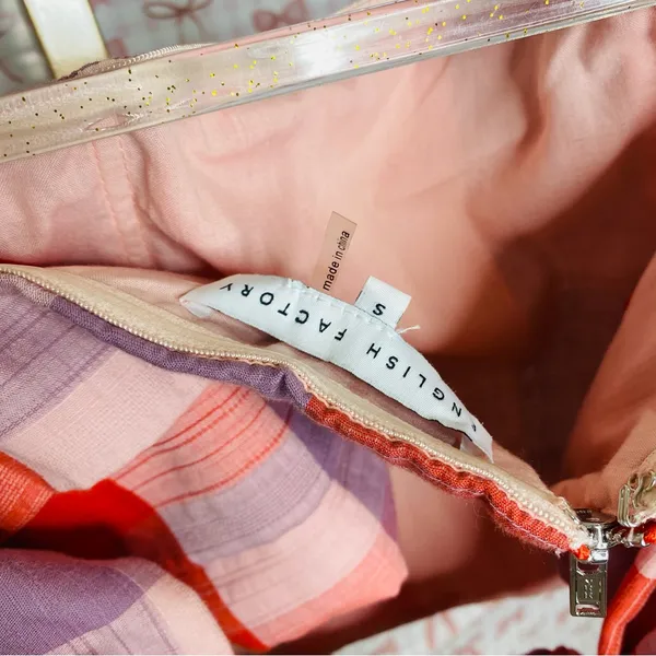 Anthropologie English Factory Pink & Purple Plaid Strapless Tie Back Bow Top S - Image 5