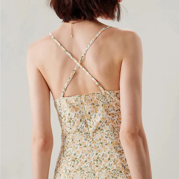 Rihoas Yellow Floral Ruched Slip Midi Dress - Image 8