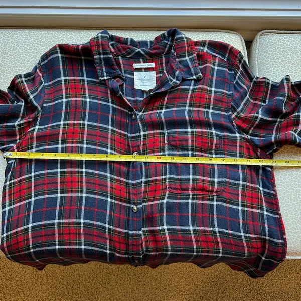 American Eagle Ahh-amazingly Soft Boyfriend Fit Red & Blue Plaid Shirt Sz L - Image 11