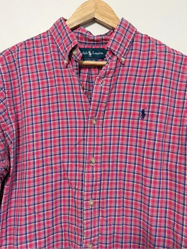 Ralph Lauren Oversized Button Down Shirt Size Medium Plaid Navy Women’s - Image 3