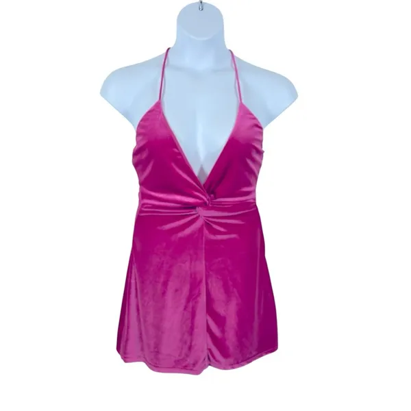REVOLVE More To Come Kimmie Pink Velvet Mini Dress M Open Back Birthday Party - Image 4