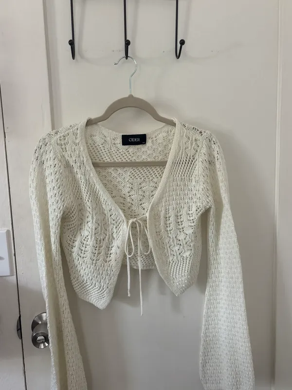 White  Tie Knit Sweater - Image 4