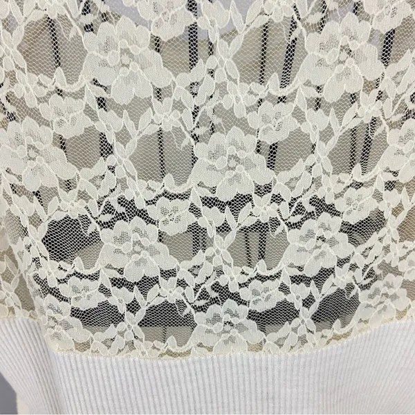 Free People Cream Lace Sleeved Romantic Fairycore Regencycore Ribbed Top - Image 9