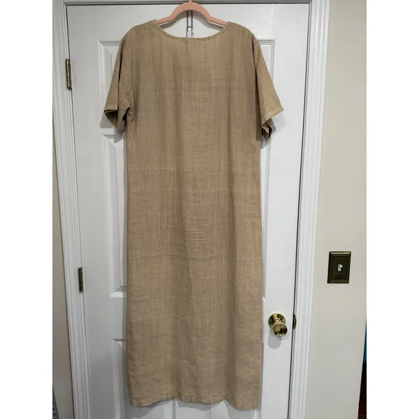 Vintage 90s Coastal‎ Linen Seashell Maxi Dress Tan - Image 6