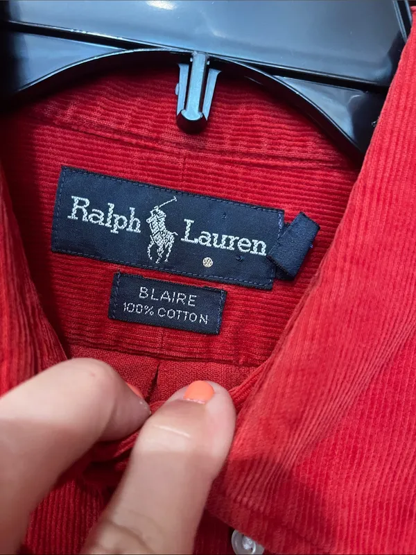 Ralph Lauren Bright Red Corduroy Button-Down Shirt cut off and hemmed size L - Image 3