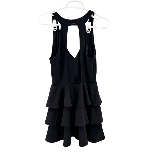 Altar'd State Black halter open back ruffle tiered Mini Dress M flirty dance - Image 2