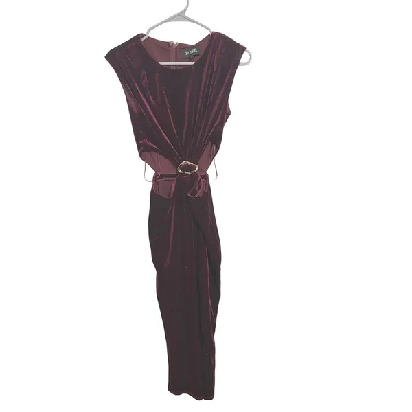 D.ARK Dress Velvet Cutout Burgundy Gold Hardware Midi M NWOT Aesthetic - Image 2