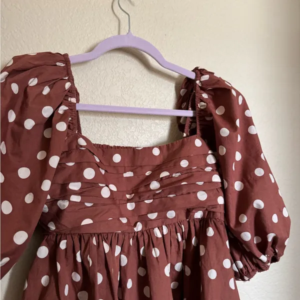 Abercrombie & Fitch Brown Polka Dot Emerson Puff Sleeve Mini Dress Sz Small‎ NEW - Image 2