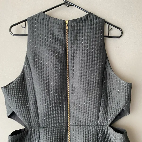 Madewell sz 12‎ black & metallic gold sparkle midriff cut out sheath mini dress - Image 8