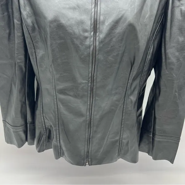 DO+BE Black Vegan Leather Zippered Front Jacket with Puff Sleeves-Size M - Image 3