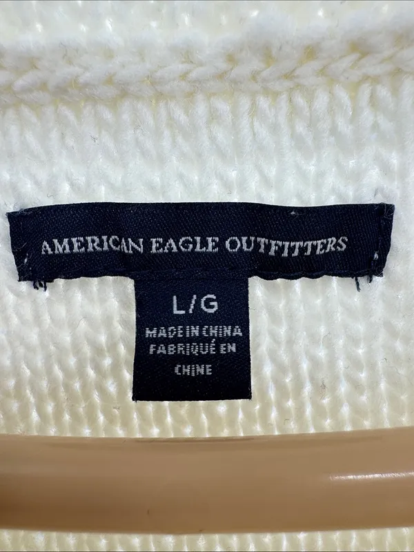 American Eagle Outfitters Cream Crewneck cable Knit Sweater wool blend L winter - Image 8
