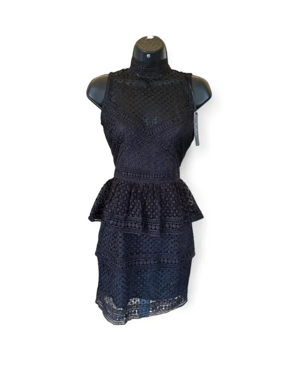Lulus Kiss and Spell Black Crochet Lace Peplum Dress Size M - Image 2