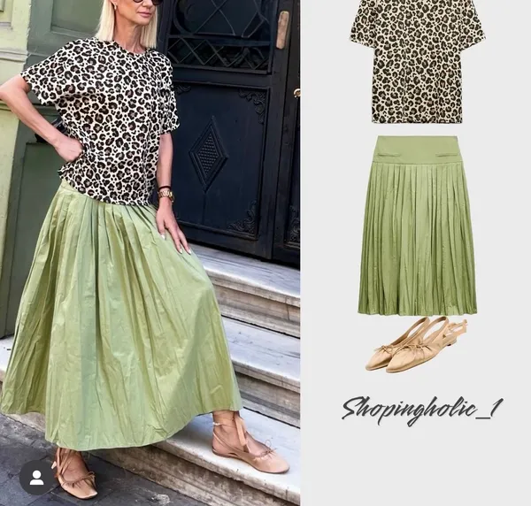 ZARA NWT Green YOKE DETAIL PLEATED SKIRT ZW COLLECTION. Size Medium - Image 5