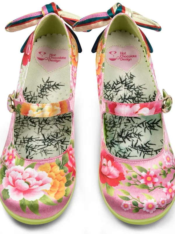 Pink Floral Mary Jane Block Heel Pumps - Image 4