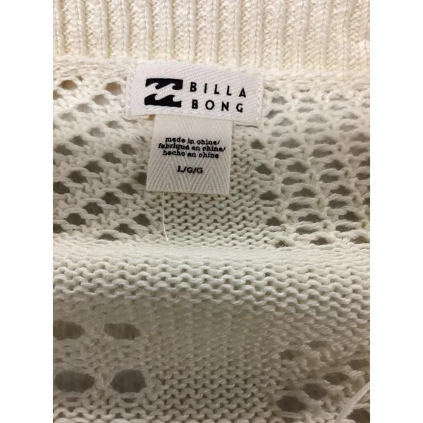 Billabong‎ Cool Down Sweater Cream White Pointelle Knit Button Up Top Large NEW - Image 2