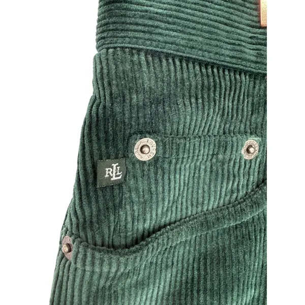 Lauren Ralph Lauren Womens Green Corduroy Straight Leg High Rise Pants Size 14W - Image 6