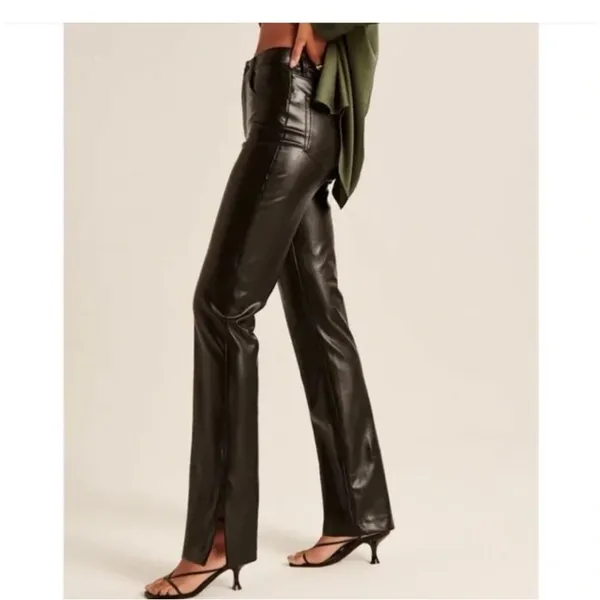 Abercrombie and Fitch The 90s Straight Ultra High Rise Vegan Leather Pants 00s - Image 3