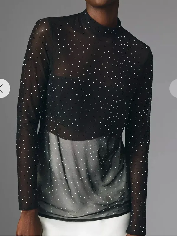 Eva Franco Starlight Long-Sleeve Sheer Tunic Sz L‎ - Image 3