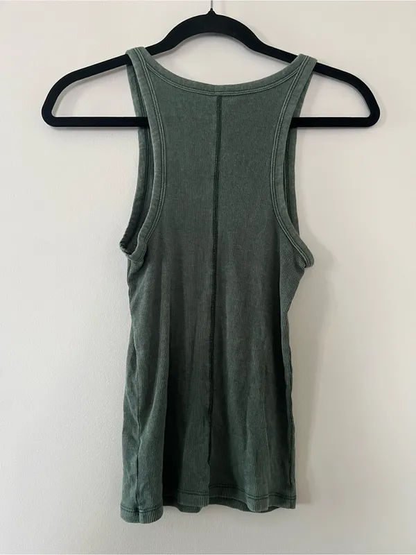 Aerie Olive Green Ribbed Tank Top Medium Minimalist Capsule Basic Loungewear - Image 6