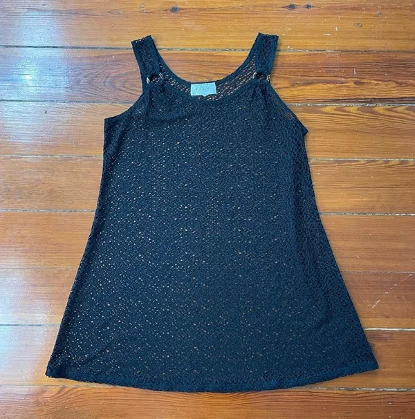 J. Valdi Black Net Crochet Swim Coverup or Layering Tank Dress 💚🎀 - Image 6