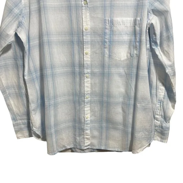 H&M Logg Women's Sz 12 Button Down Plaid Shirt Collared Long Sleeve Blue White - Image 3