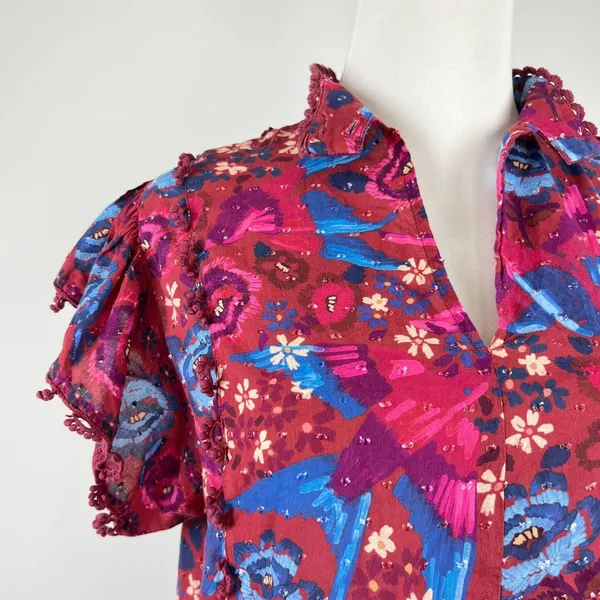 NWOT Farm Rio Cotton Floral Birds Blouse Size S - Image 9