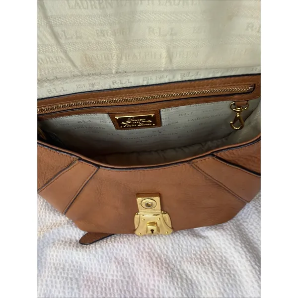 Lauren Ralph Lauren Leather Saddle Crossbody Handbag Purse - Image 8
