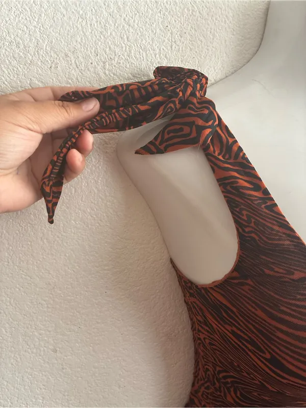 Free People Rust Zebra-Print Ruffle Strap Square Neck Crop Top S - Image 5