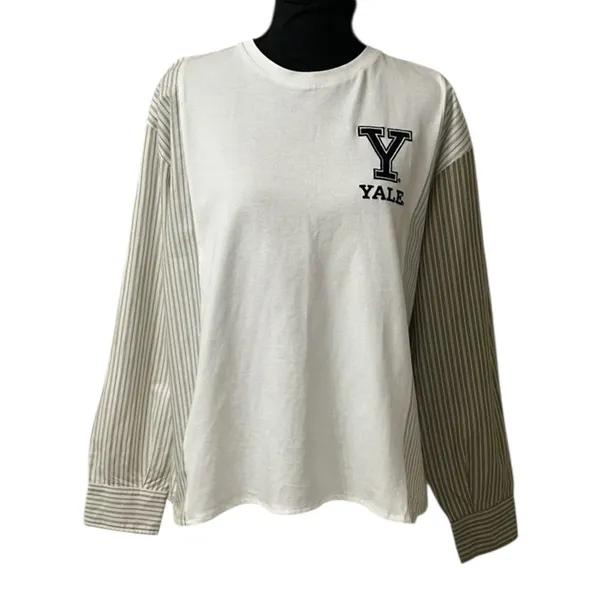 Zara White and Beige Contrasting Oversized Yale T-shirt(Size Small) - Image 2