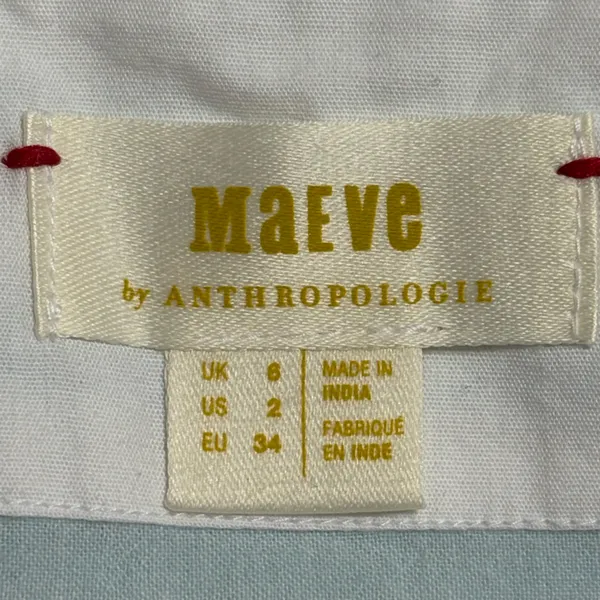 Anthropologie Maeve White Cotton Tie Button Up Shirt Size‎ 2 EUC - Image 3