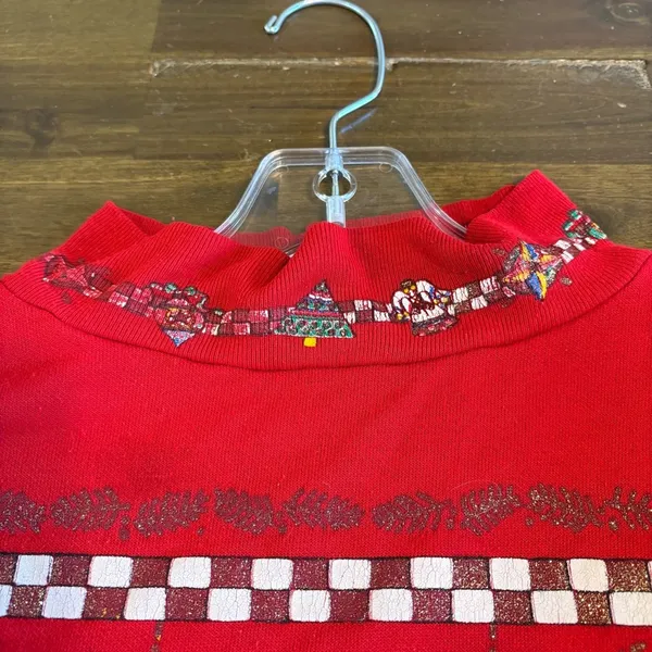 Vintage USA Nutcracker Graphic Christmas Sweater Red Holiday Bow Wreath Glitter - Image 5
