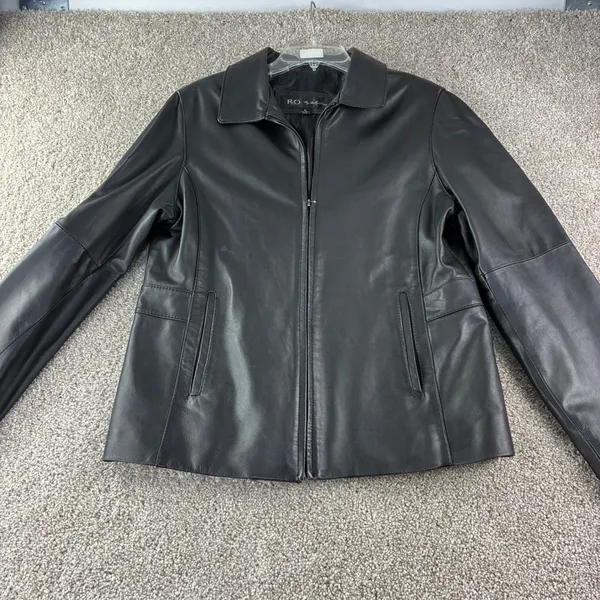 R&O by Reilly Olmes Leather Jacket Womens Large Black‎ Zip Up Minimalist Y2K 90s - Image 7