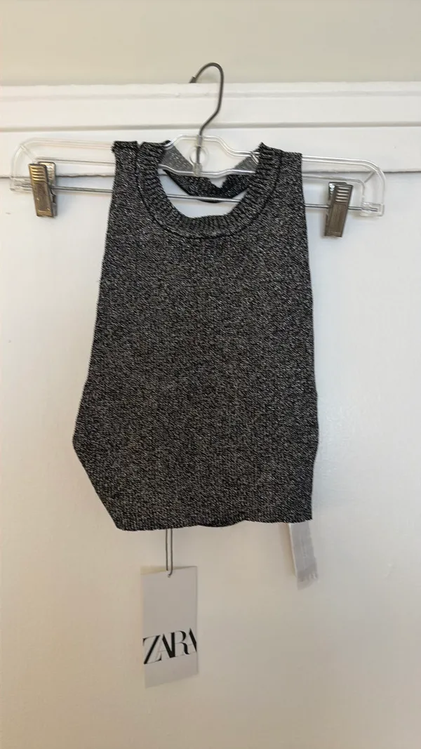 Zara black knit sparkly crop tank top small - Image 4